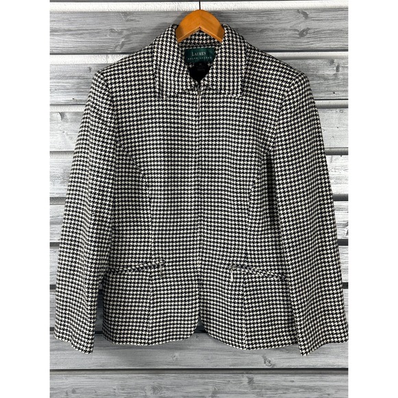 Lauren Ralph Lauren Jackets & Blazers - Lauren Ralph Lauren Womens 12 Houndstooth Worsted Wool Tweed Zip Blazer Vintage